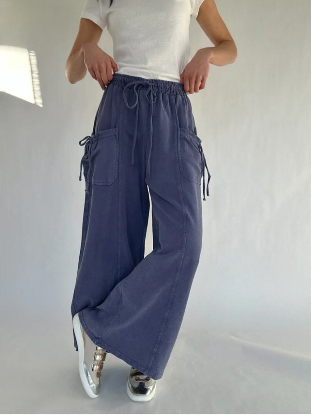 easel Wide Leg Cargo Pants in Slate Blue